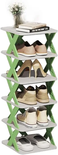 Vista 12 de Organizador de almacenamiento de zapatos de varias capas, zapatero estrecho y vertical, pequeño soporte vertical para zapatos, organizador