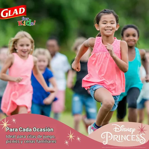 Vista 5 de Glad para Niños Cuencos de Papel para Snacks de Princesas Disney, "Magic is in All of US" - Resistentes, Aptos para Microondas, Tazas Desechables