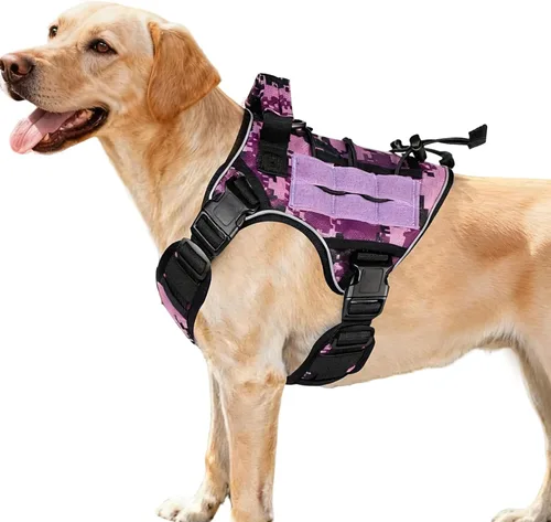 Vista 45 de Arnés táctico para perros grandes, chaleco reflectante ajustable sin tirones con sistema Molle, control de grado militar K9 para entrenamiento