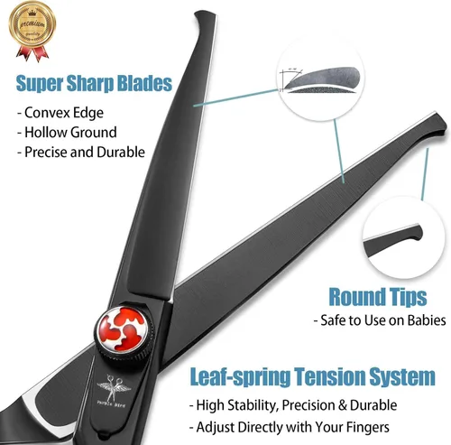 Vista 2 de PURPLEBIRD Tijeras de corte de pelo de 6 pulgadas para niños, puntas redondeadas, tijeras profesionales de peluquería para corte de pelo