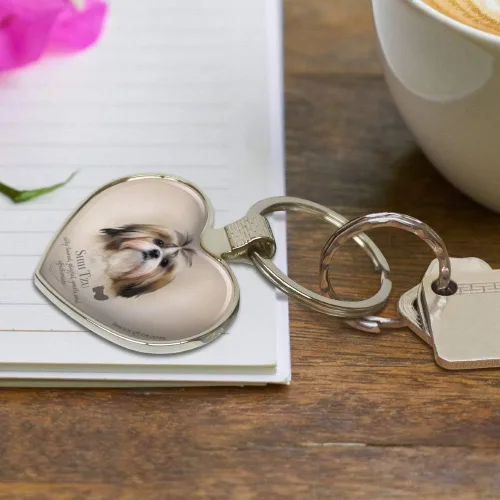Vista 5 de Shih Tzu Llavero de metal con diseño de corazón Cromado