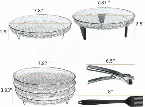 Vista 2 de Estantes para freidora de aire de acero inoxidable, 11 piezas, accesorios universales para freidora de aire, estantes deshidratadores apilables de 3
