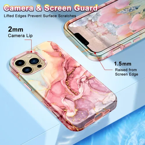 Vista 3 de Btscase Compatible con Funda para iPhone 13 Pro Max de 6.7 Pulgadas 2021, Patrón de Mármol 3 en 1 Resistente de Servicio Pesado a Prueba de Golpes