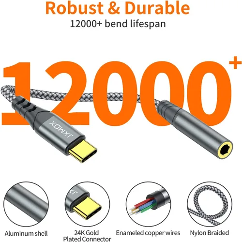 Vista 4 de JXMOX - Adaptador de audio USB tipo C a conector de auriculares hembra de 3.5 mm, cable USB C a auxiliar compatible con iPhone 17 Air 16 15 Pro Max