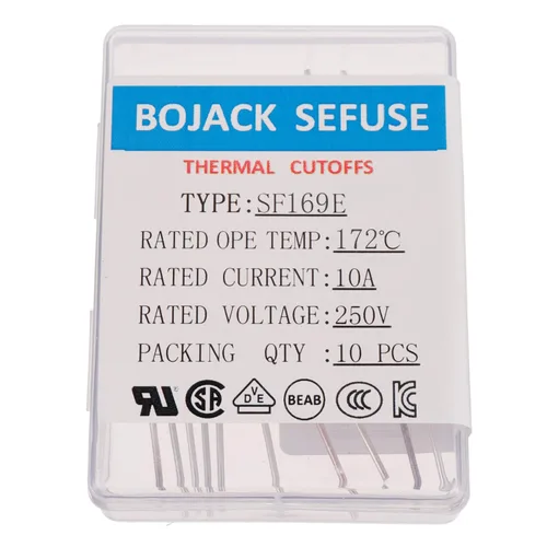 Vista 2 de BOJACK SF169E SEFUSE 10A 250V Fusibles Térmicos 341.6 °F Cortes Térmicos (Paquete de 10 piezas)