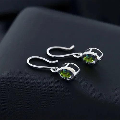 Vista 135 de Gem Stone King Aretes colgantes de plata de ley 925 de 0.276 x 0.197 in con piedra natal ovalada de alambre francés para mujer