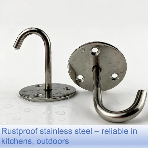 Vista 3 de Ganchos de techo resistentes de acero inoxidable – Rodamiento de carga de 60 libras, sin taladro para madera – Ganchos de montaje en pared/techo