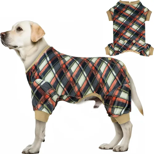 Vista 14 de KYEESE Pijamas de Navidad para Perros, Pijamas Navideños para Perros Pequeños con Patrón de Copo de Nieve, Cálido Mameluco de Vellón para Gato