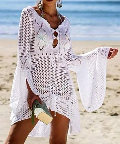 Vista 2 de Wander Agio - vestido para playa, con diseño de red, atractivo, para usar encima del bikini.