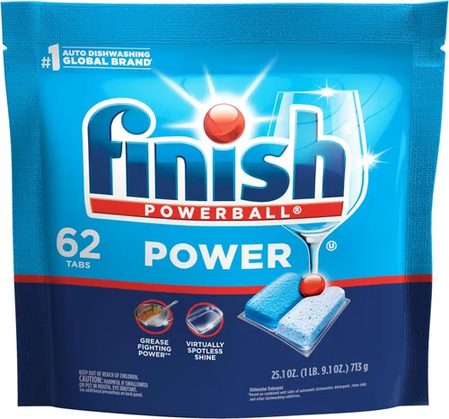 Vista 10 de Finish Power Cápsulas para lavavajillas, jabón detergente para lavavajillas sin enjuague previo para limpieza profunda y brillo con poder