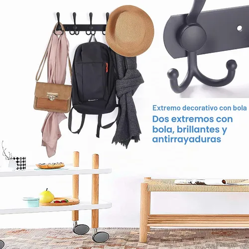 Vista 5 de WEBI Perchero de Pared Montado en Pared, Ganchos para Abrigos Montado en Pared, 5 Ganchos Tri para Colgar Abrigos, Colgador de Pared para Abrigos