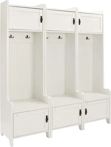 Vista 13 de Crosley Furniture Fremont - Árbol de pasillo con armarios de almacenamiento y ganchos para colgar percheros, color blanco envejecido