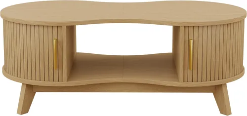 Vista 8 de Mesa auxiliar, doble ovalada con puerta corredera, natural, 47 pulgadas