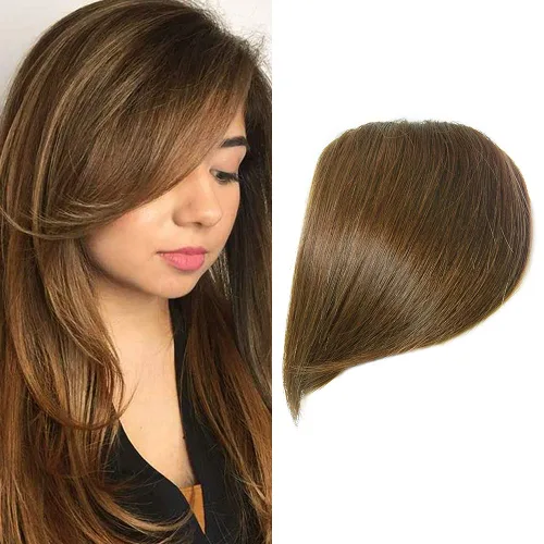 Vista 8 de Shinon Flequillo lateral grueso con clip, cabello humano real, flequillo, extensiones de flequillo barrido, extensiones de flequillo de aspecto