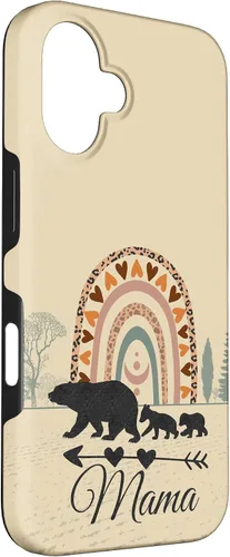 Vista 3 de Mama bear Two cubs and Retro Boho Burnt Orange Rainbow Case for iPhone 16