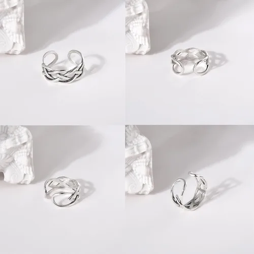 Vista 5 de CANDYFANCY Anillo de nudo celta de plata de ley 925 abierto para el dedo medio nudillo para mujer, tamaño ajustable 4-7