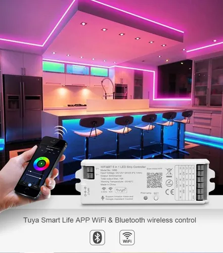 Vista 6 de Controlador LED 5 en 1 WB5 2.4GHz WiFi PWM compatible con Alexa Google Home Smart Life Tuya APP para atenuación CCT RGB RGBW RGBCCT LED controlador