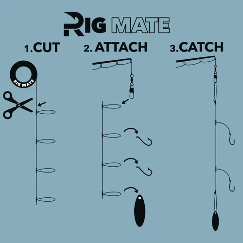Vista 2 de Aparejos de bucle colgante preatados de 60 libras. Carrete de línea de pesca. Bucles separados 18 pulgadas con tamaño de bucle de 5.5 pulgadas.