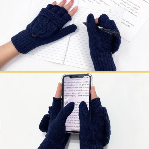 Vista 98 de Beurlike Guantes de invierno para mujer, de lana cálida, a prueba de viento, convertibles, sin dedos