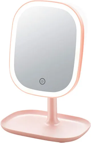 Vista 10 de Espejo de maquillaje LED, recargable por USB, espejo de tocador de mesa iluminado, 3 modos de color, espejo independiente giratorio de 180°