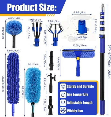Vista 3 de Plumeros de telaraña de techos altos de 30 pies para kit de limpieza con Azul