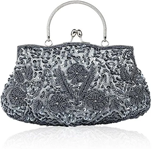 Vista 2 de EROUGE Beaded Sequin Design Flower Evening Purse Large Clutch Bag