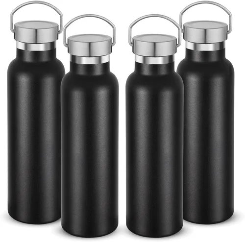 Vista 21 de Neihepal Botellas de agua de acero inoxidable negras, botella de viaje de doble pared con aislamiento al vacío de 20 onzas con tapa a prueba