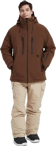 Vista 5 de Chaqueta de esquí impermeable para hombre, abrigos de nieve, snowboard de montaña, rompevientos, parka con capucha Marrón