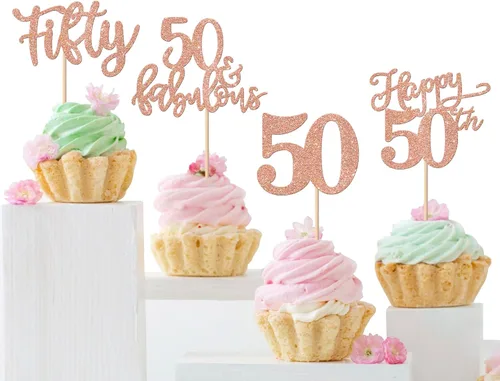 Vista 56 de Rsstarxi Paquete de 24 adornos con purpurina para cupcakes de 30 cumpleaños, treinta y 30 fabulosas selecciones de cupcakes, decoraciones para feliz