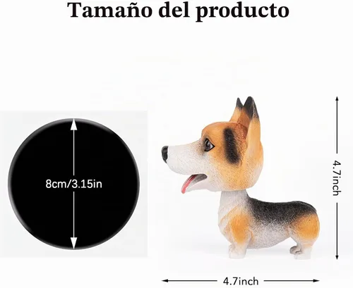Vista 4 de Perros de juguete con cabeza móvil para el tablero del automóvil, cachorros con cabezas que se agitan, decoración para auto (Corgi Negro)