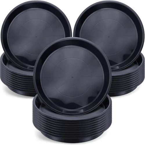 Vista 10 de Sawysine Paquete de 15 platillos redondos de plástico para plantas, platillos negros para macetas, plato grueso para plantas, bandeja de agua