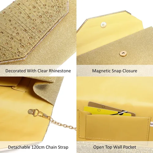 Vista 9 de DETARA Bolsos de noche para mujer, con lentejuelas y purpurina para mujer, bolso de mano brillante, bolso formal para boda, fiesta, baile