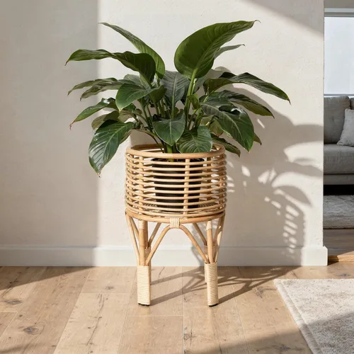 Vista 2 de KOUBOO Soporte para plantas de interior de ratán, pequeño, maceta natural marrón