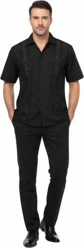 Vista 4 de Allsense - Camisa guayabera cubana de manga corta con botones para hombre