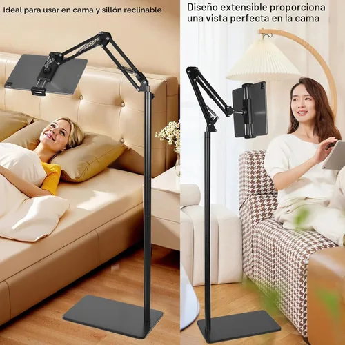 Vista 2 de Lucky Trip Soporte de suelo para tablet con base estable de doble resistencia que nunca se vuelca, altura ajustable, giratoria, soporte