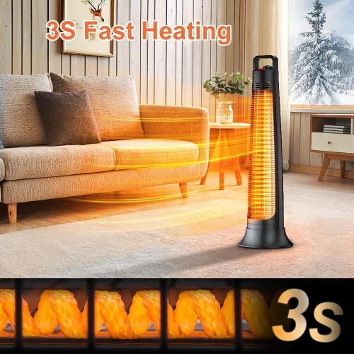 Vista 5 de FLOWBREEZE Calentador de patio al aire libre, 1200 W, calefacción instantánea 3S, calentador infrarrojo portátil con oscilación de 60°, temporizador