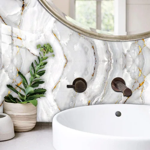 Vista 5 de 16 calcomanías de azulejos con patrón de mármol para decoración de cocina y baño, calcomanías para salpicaduras (4 x 4 pulgadas)