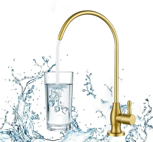 Vista 3 de Grifo de agua potable, para debajo del fregadero, sistema de filtro de agua, fregadero de barra de cocina, grifo RO, oro cepillado