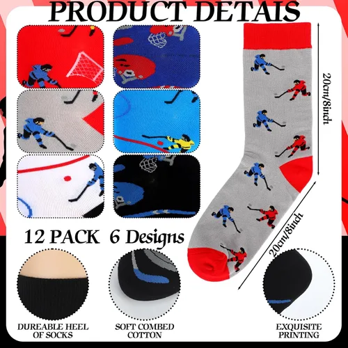 Vista 2 de Xaatren 12 pares de calcetines de hockey novedosos calcetines deportivos para niños, calcetines deportivos de hockey, fútbol, béisbol, calcetines