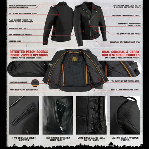 Vista 2 de Milwaukee Leather - Chaqueta clásica para hombre con encaje lateral estilo policía M/C, Negro