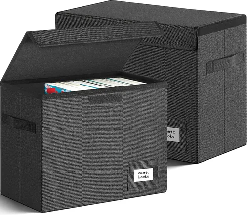 Vista 12 de Leffis Caja de Almacenamiento para Cómics, Caja 39.4 cm X 19.1 cm X 28.7 cm, Caja Corta Plegable con Tapas para 150 Cómics, Contenedor de Cómics