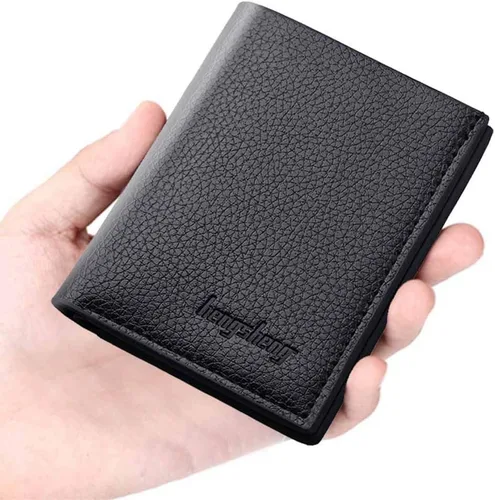 Vista 3 de Monedero versátil para hombre, billetera pequeña ultrafina, tarjeta corta, paquete de tarjeta, monedero vertical, negro, talla única (0dBZi9yHf)