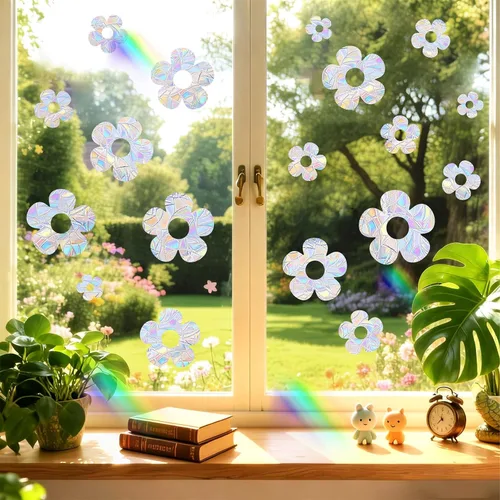 Vista 2 de Calcomanías para ventana de flores, calcomanías de ventana de flores pequeñas, calcomanías estáticas para ventanas florales de primavera, Arco