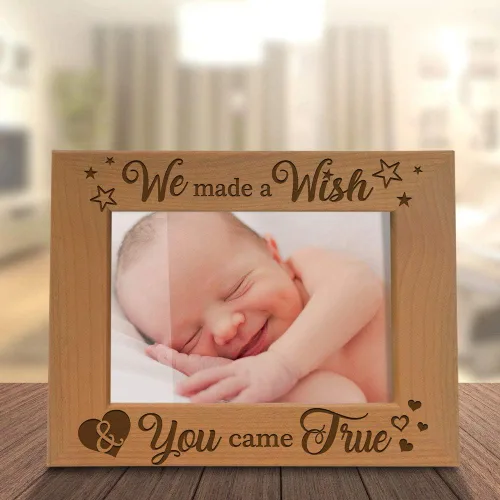 Vista 5 de KATE POSH - We Made a Wish & You Came True - Marco de fotos de madera natural grabado, regalos para nuevos bebés, nueva mamá, nuevo papá, regalos