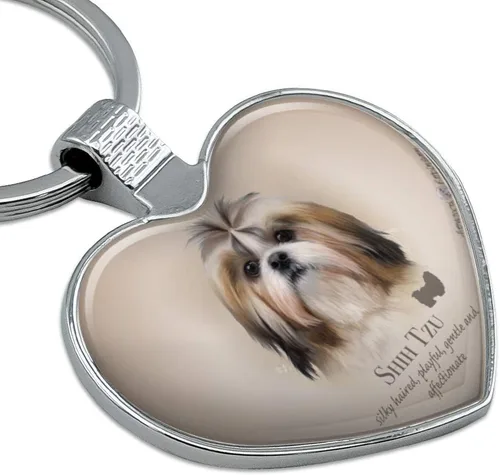 Vista 2 de Shih Tzu Llavero de metal con diseño de corazón Cromado