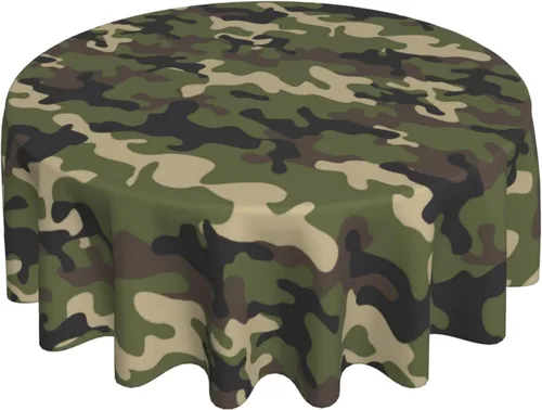 Vista 9 de Mantel redondo de camuflaje militar de 60 pulgadas, impermeable, poliéster, verde militar, camuflaje, mantel decorativo para vacaciones, cocina