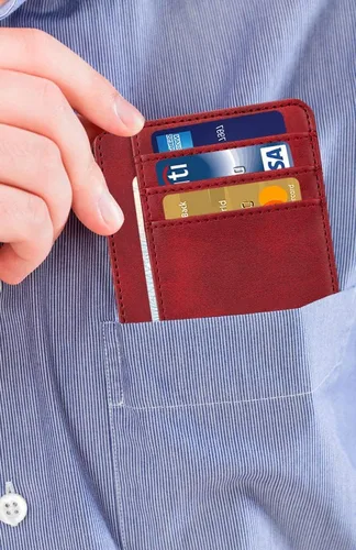Vista 7 de HOTCOOL Tarjetero de bolsillo frontal minimalista de cuero con bloqueo RFID tarjetero cartera para hombres y mujeres