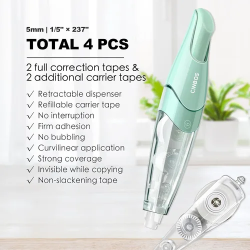 Vista 2 de Cinta de corrección blanca retráctil recargable, 4 piezas (CS-25) con 2 recambios adicionales