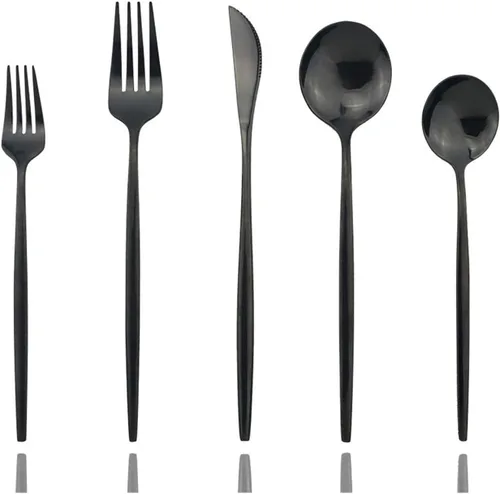 Vista 16 de JASHII Juego de cubiertos de acero inoxidable con acabado satinado, 30 piezas, cubiertos pulidos con espejo para el hogar y el restaurante, aptos