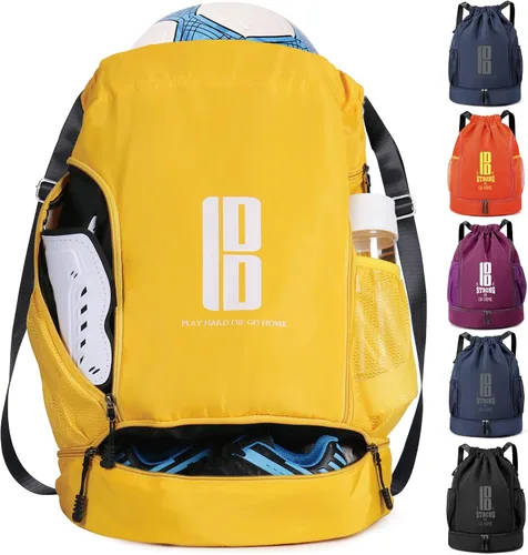 Vista 7 de brooman Bolsas de fútbol juveniles para niños y niñas, mochila para fútbol, baloncesto, voleibol y fútbol con compartimento para pelotas Púrpura